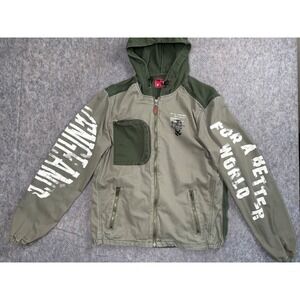 Strivers Row Mens Full Zip Hooded Jacket Green Herringbone Graphic Size M